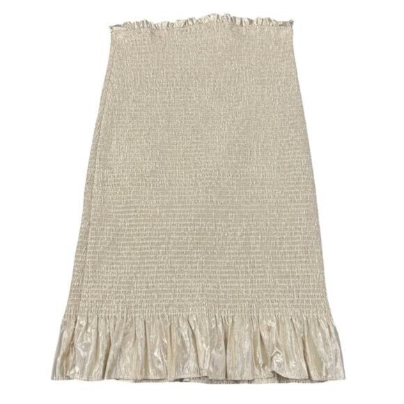 Aritzia Wilfred Ballad Smocked Metallic Mini Skirt Ruffle Hem Cocktail Bodycon - Picture 6 of 6